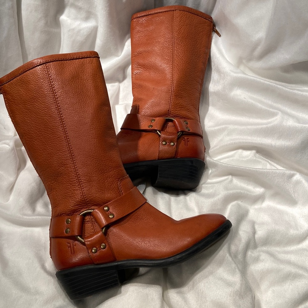 Small Frye Youth Phillip Harness Tall Zippered Boot Youth Sz 13 Brown (Whiskey)